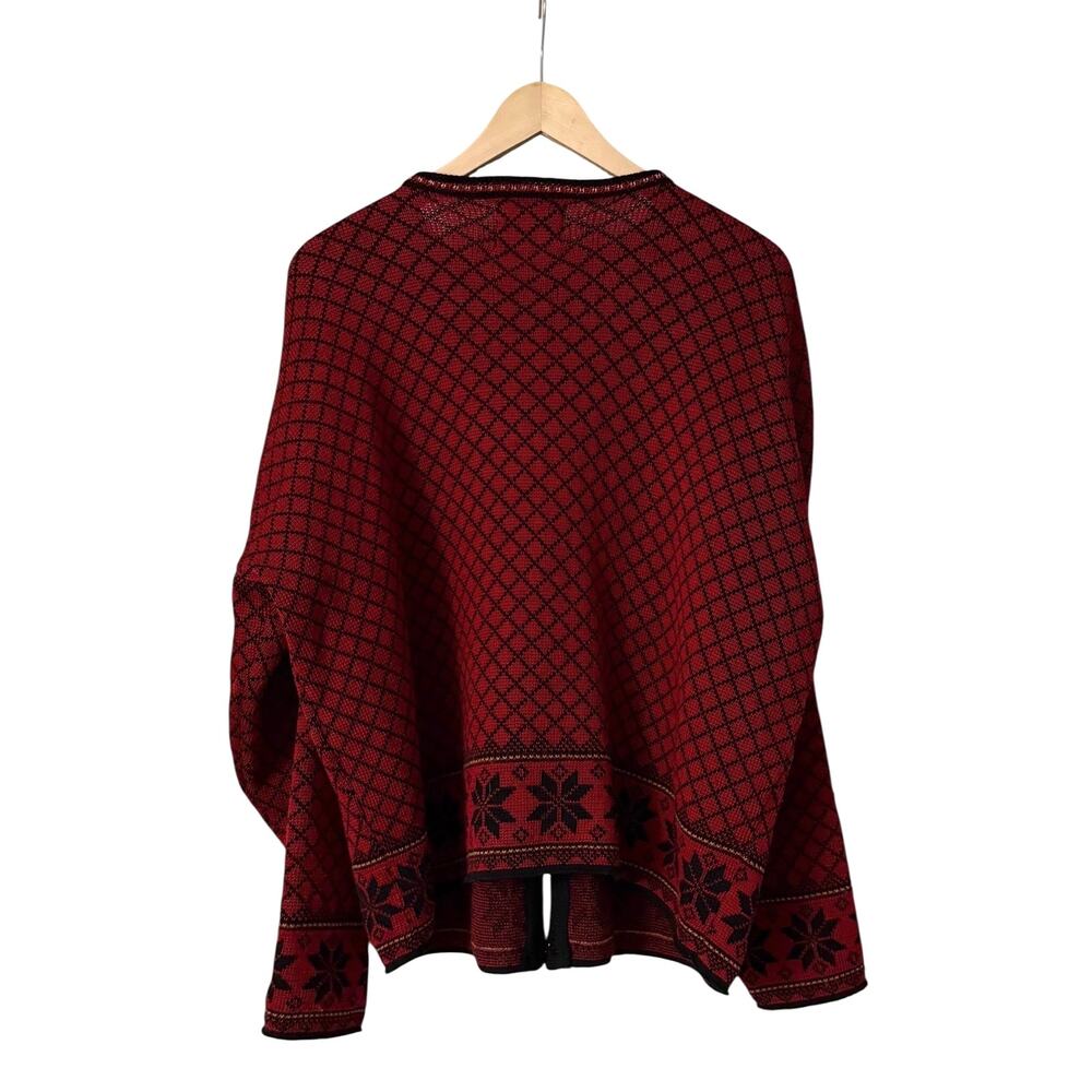 VTG Volund Norway Pure New Lambswool Nordic Cardigan Sweater Red Black XL - Picture 8 of 8